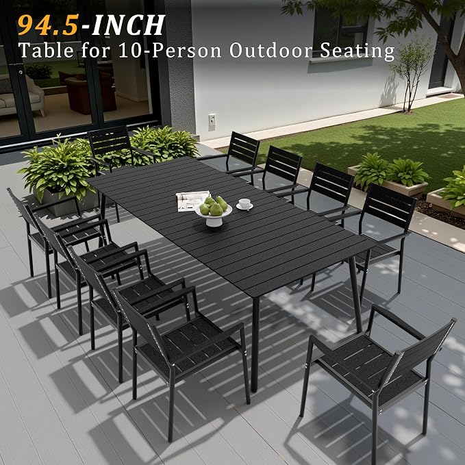 95" Patio Outdoor Dining Table for 8-10, Weather-Resistant Wood-Grain Top - Image 5