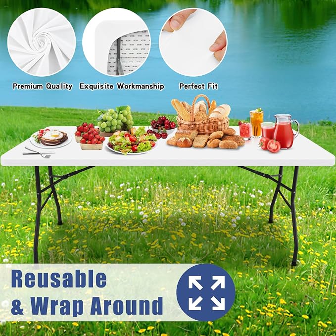 Spandex 8 Foot Rectangle Table Cloth 6 Pack, Elastic Fitted Tablecloths - Image 5