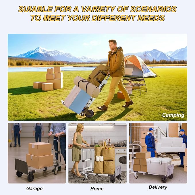Upgraded 3 in 1 Aluminum Folding Hand Truck, 600lbs Capacity, Heavy Duty - Image 9