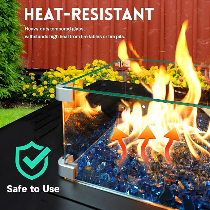 Fire Pit Wind Guard, 23.5" x 7.5" Square Tempered Glass Wind Shield - Image 5