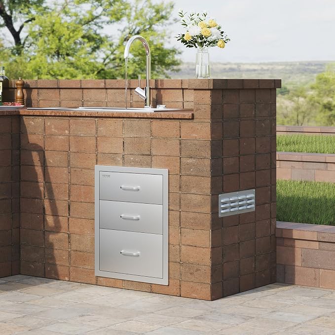 VEVOR 18x23 Inch Outdoor Kitchen Stainless Steel Triple Access BBQ Drawers - Image 2