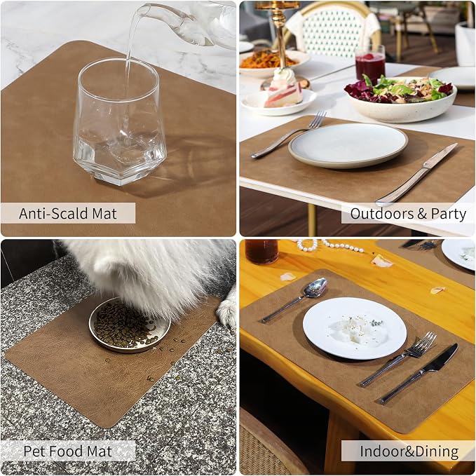 Cowhide Pattern Faux Leather Placemats Set of 6, Heat Resistant Non-Slip - Image 6