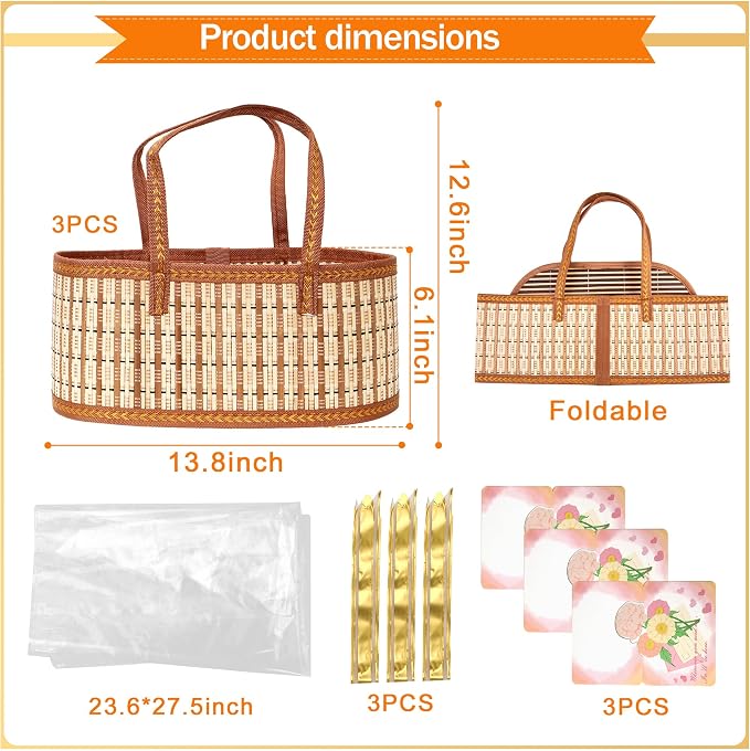 Orchidleaf 3 Set Baskets for Gifts Empty, Gift Empty Bamboo Basket Large - Image 3