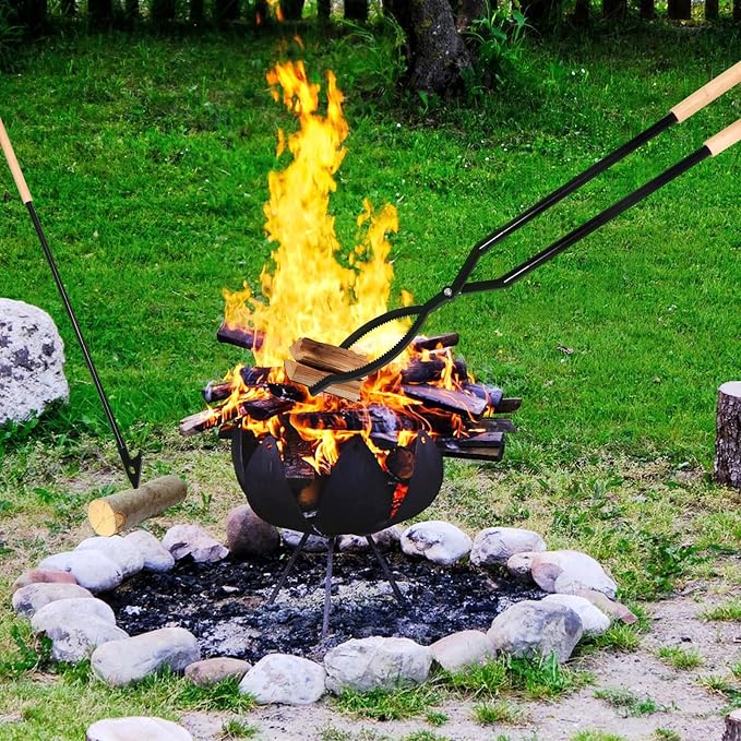 42" Fire Tongs Firewood Log Grabbers and Fire Poker Set, Portable Detachable - Image 2