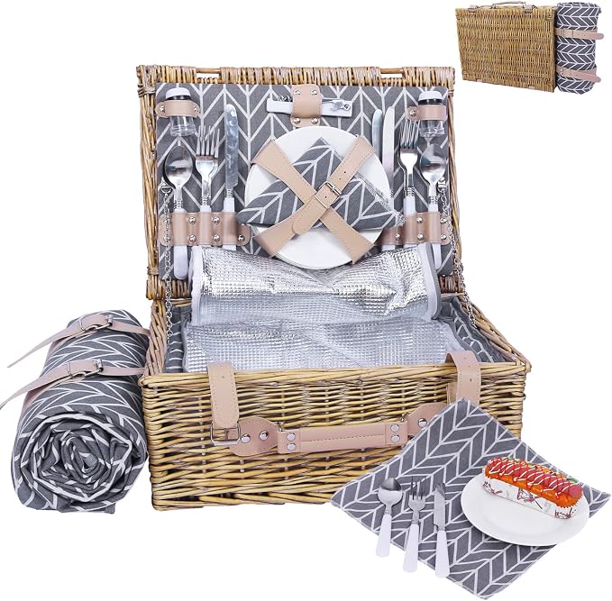Neti Neti Wicker Picnic Basket for 4 by NetiNeti