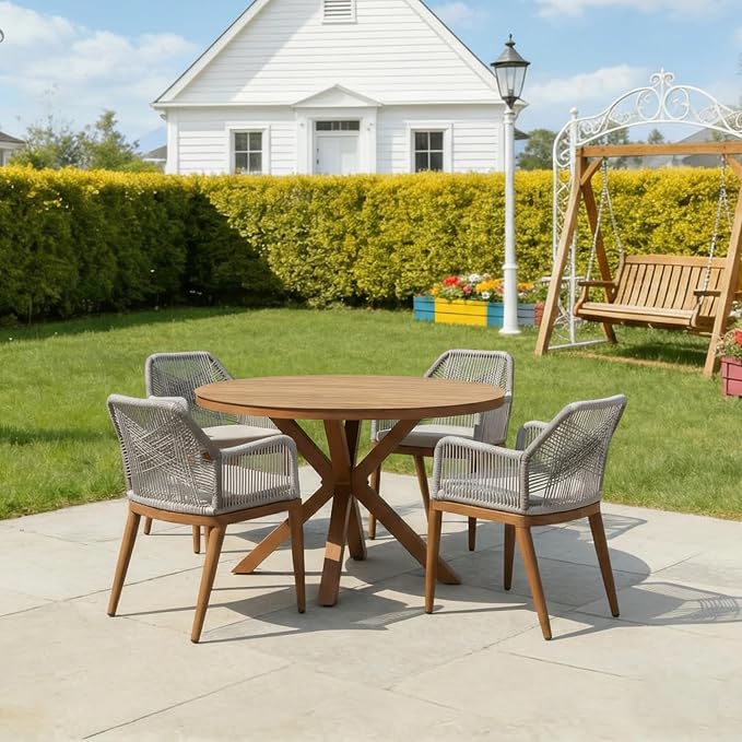 PURPLE LEAF 5 Pieces Patio Round Dining Set Aluminum Oversize Round Table and by PURPLELEAF