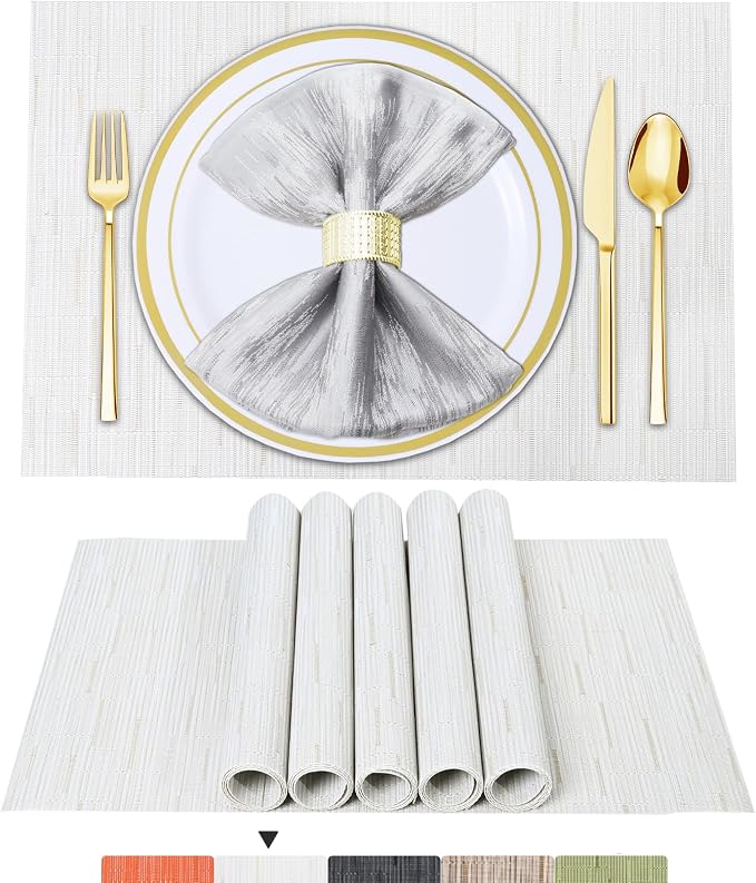BETEAM Placemats Set of 8, Woven Vinyl Placemat by BETEAM