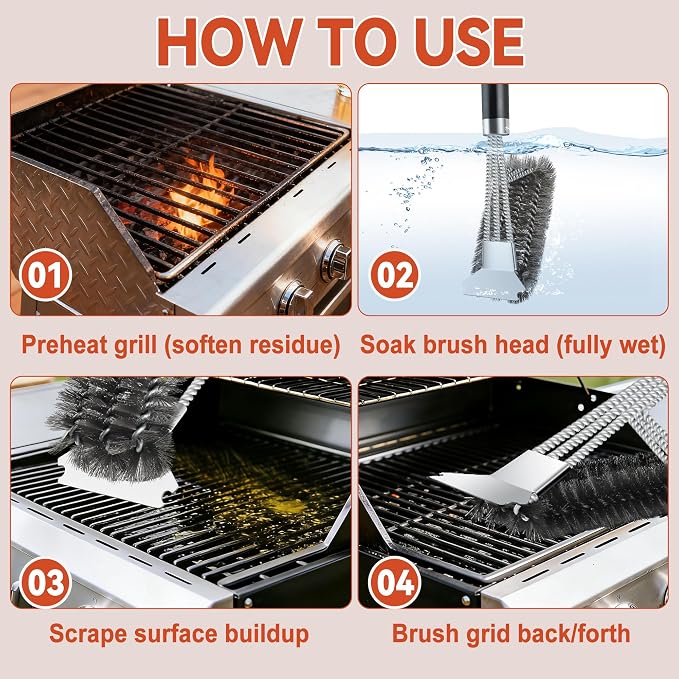 Grill Brush with Scraper, Adjustable Handle BBQ Grill Brush, Extra Strong Grill - Image 5