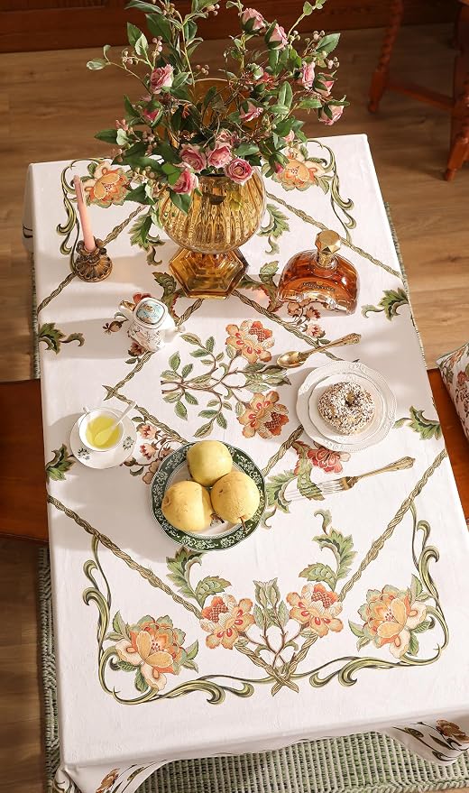 patdrea Designer Vintage Linen Rectangle Tablecloth, French Floral Tablecloths - Image 7