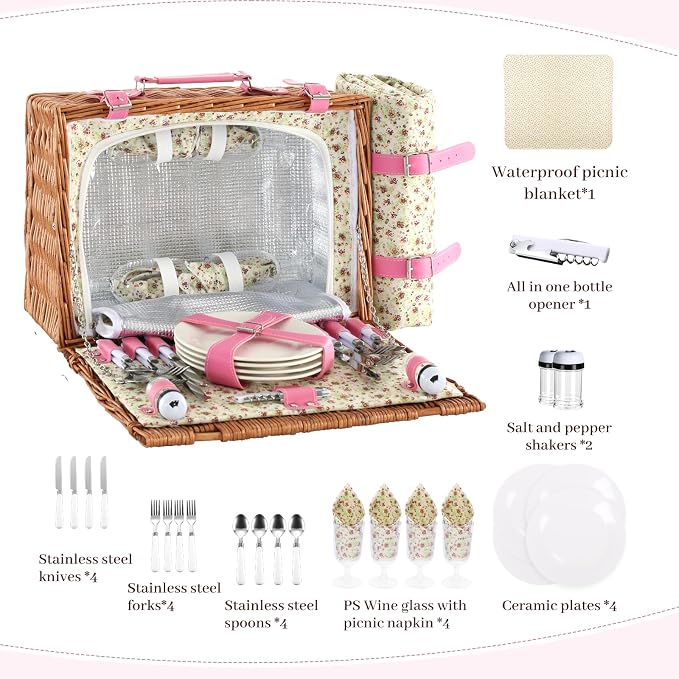 Neti Neti Wicker Picnic Basket for 4 - Image 7