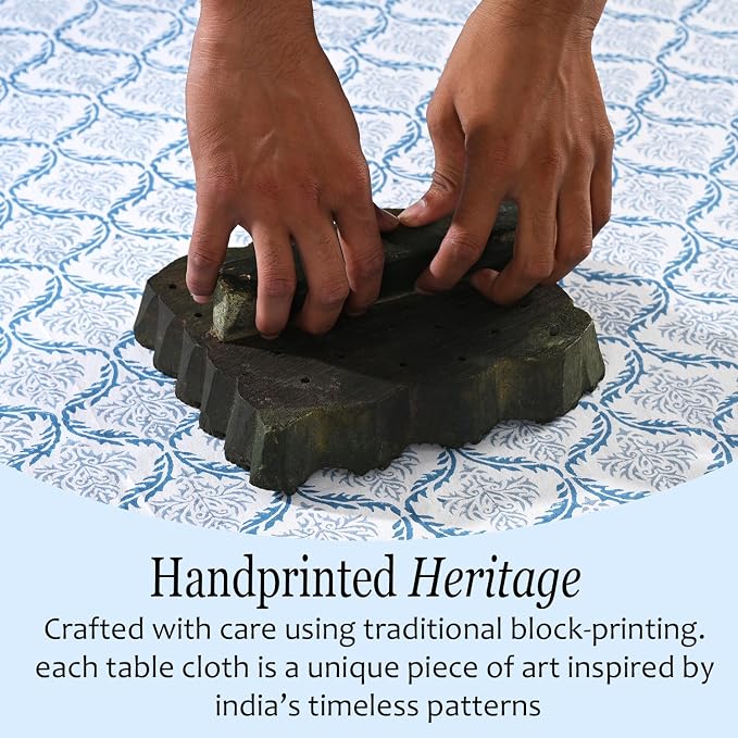 CPC Indigo Regal Tablecloth 100% Cotton 80x120 Inch Indian Block Print - Image 5