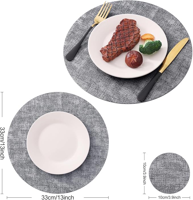 Homaxy Round Faux Leather Placemats and Coasters, Washable Dual-Side Table Mats - Image 6