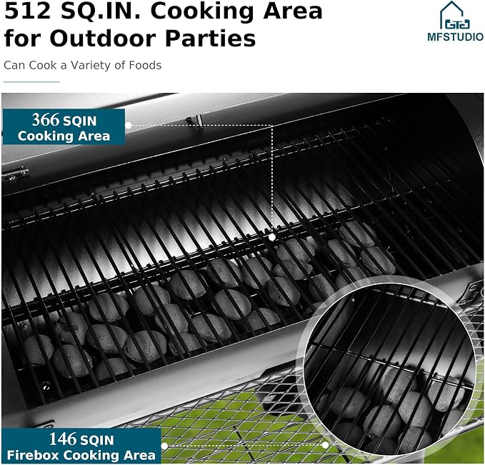 MFSTUDIO Heavy Duty Charcoal Wood Offset Outdoor Smoker Grill, Charcoal Grill - Image 2