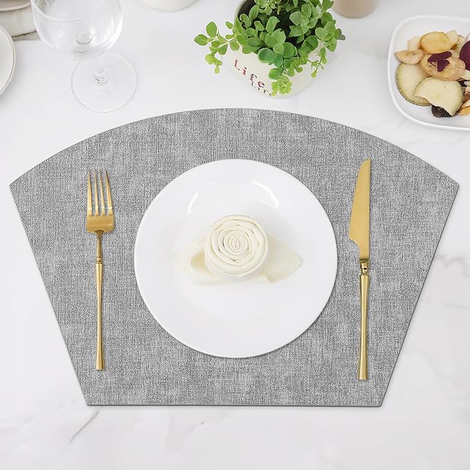 Homaxy Round Table Placemats Set of 6, Washable Wedge Shaped Faux Leather Table - Image 9