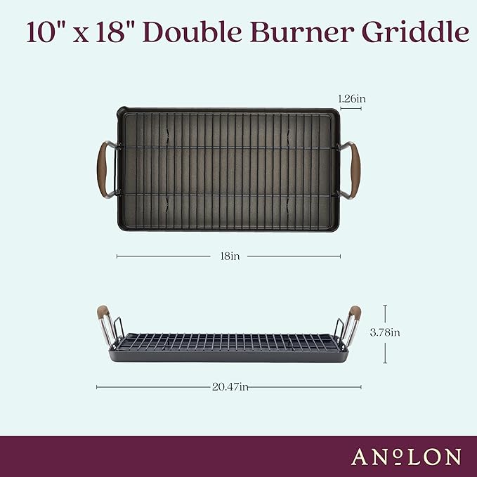 Double Burner Griddle, 10-Inch Bronze Nonstick Aluminum Pan