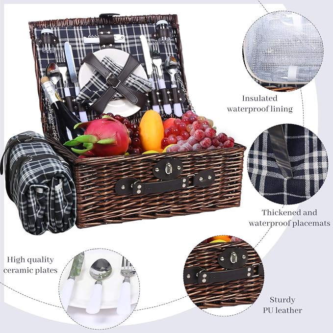Neti Neti Wicker Picnic Basket for 4 - Image 5