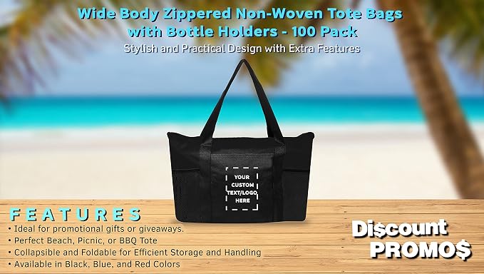 DISCOUNT PROMOS 100 Zippered Non-Woven Tote Bags Set - Image 2