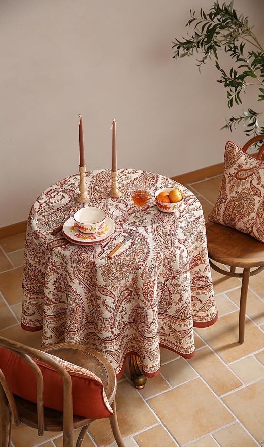 ISAENNE Designer French Red Round Square Tablecloth, Linen Table Cloth - Image 8