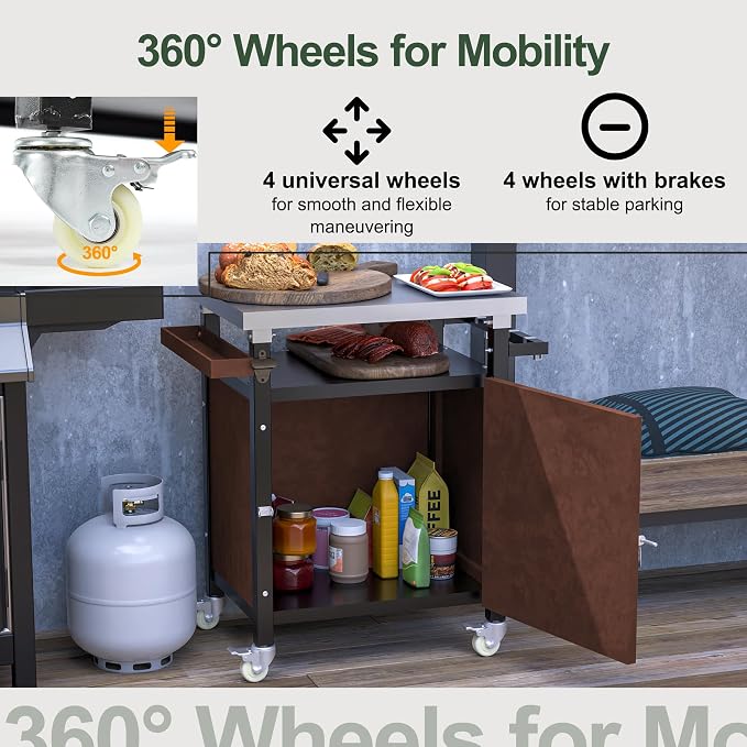 Outdoor Grill Cart with Stainless Steel Tabletop, Patio Kitchen Island with - Image 3