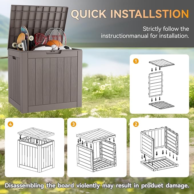 KAMABOKO Deck Box, 32 Gallon Resin Indoor and Outdoor Storage Boxes Waterproof - Image 3