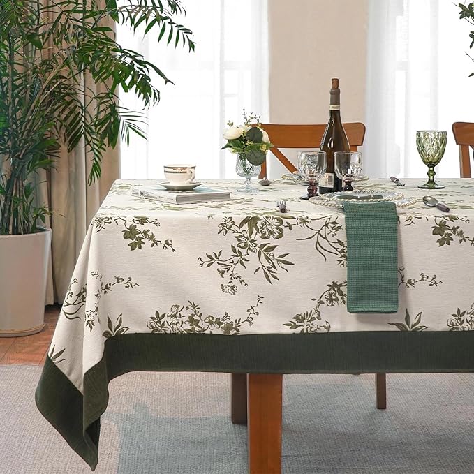 French Jacquard Rectangle Tablecloth, Wrinkle Free Green Table Cloth by ZIWUROAD