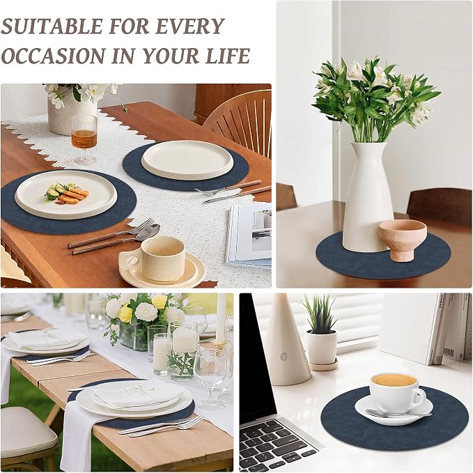 13" Round Placemats Set of 12, Reversible Faux Leather Heat Resistant Table Mats - Image 7