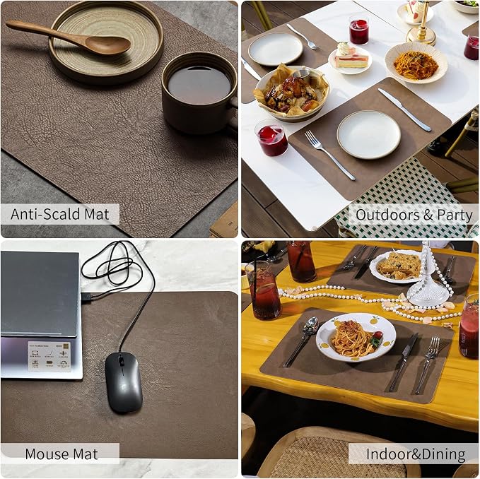 Cowhide Pattern Faux Leather Placemats Set of 6, Heat Resistant Non-Slip - Image 7