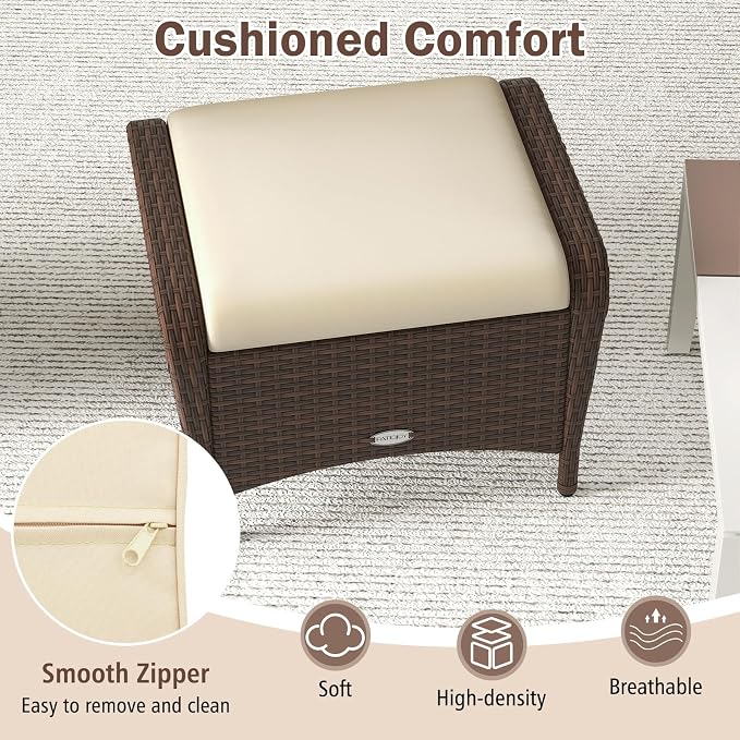 Tangkula 2 Pieces Outdoor Patio Wicker Ottomans - Image 6