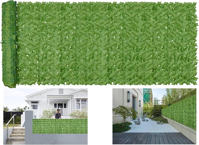 Artificial Ivy Privacy Fence Wall Screen, 200x40 in UV-Anti Faux Greenery by Moeput