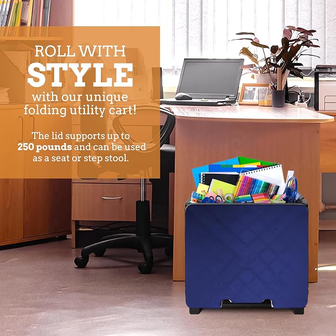 Inspired Living Collapsible Ultra-Slim Pack-N-Roll, 2 Wheel Utility Cart w/Lid - Image 7
