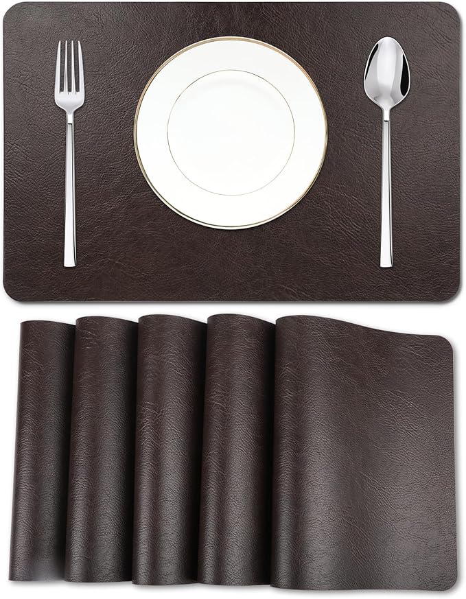 Cowhide Pattern Faux Leather Placemats Set of 6, Heat Resistant Non-Slip by EDanle