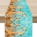 Summer Ocean Table Runner, Nautical Coastal Starfish Beach Seashell Ocean by Unknown