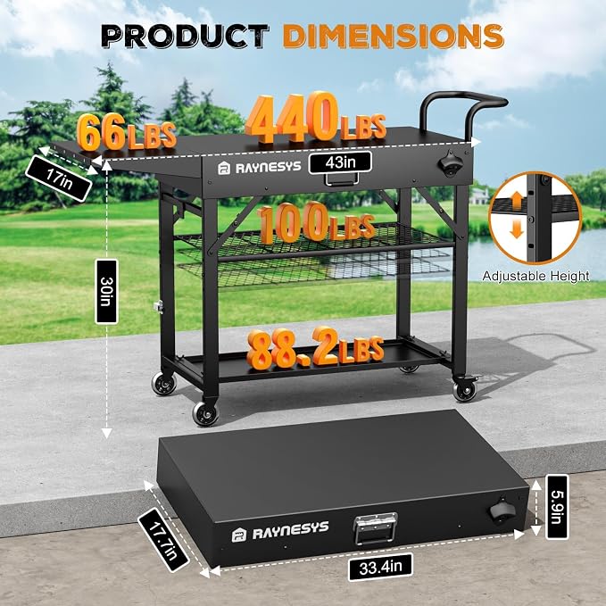 Outdoor Grill Cart, 440lbs Outdoor Grill Table, 31x17 inch Blackstone Griddle - Image 2