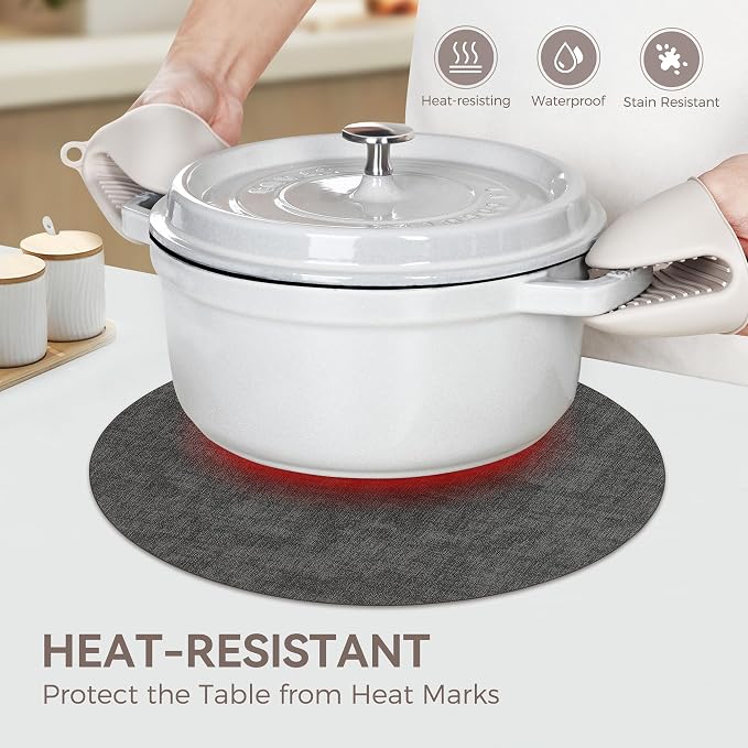 13"Round Placemats Set of 8, Reversible Faux Leather Heat Resistant Table Mats - Image 3