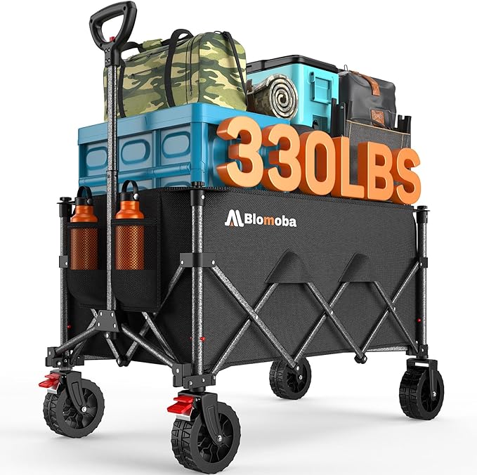 Folding Wagon Cart with Wheels, 180L 330LBS Heavy Duty Utility Wagon, Beach by Blomoba