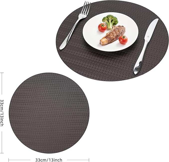 Round Faux Leather Placemats Set of 4 – 13 Inch Vinyl Table Mats, Heat Resistant - Image 7