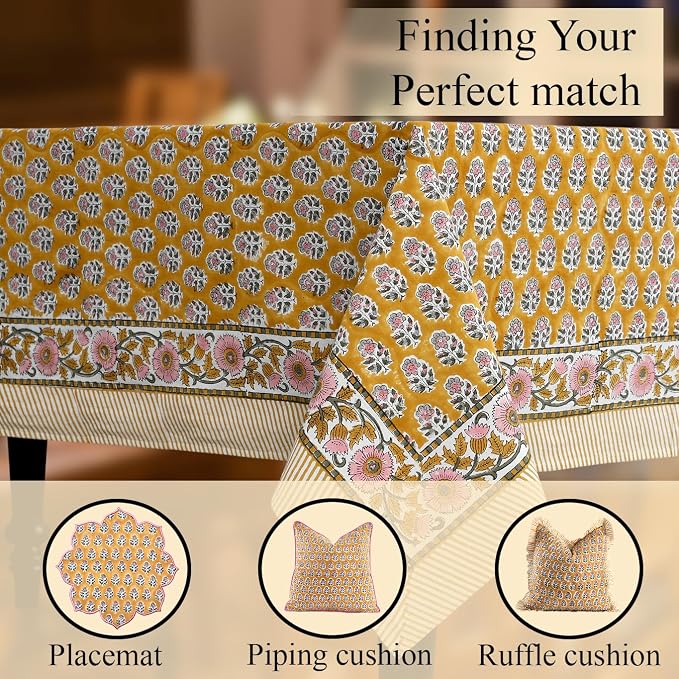 CPC Tablecloth 100% Cotton 60x90 Inch Indian Block Print Rectangle Table Cover - Image 8