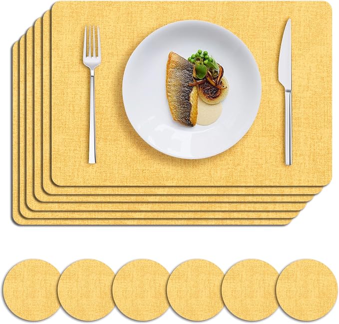 MOSAYT Faux Leather Placemats Set of 6, Heat Resistant Wipeable Washable Vinyl by MOSAYT