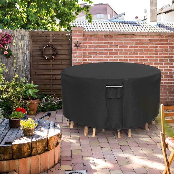 Round Patio Furniture Covers, 500D Heavy Duty Waterproof UV Resistant Cover - Image 5
