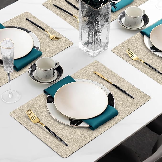 Faux Leather Heat Resistant Placemats Set of 6 – Waterproof Oilproof Wipeable - Image 2