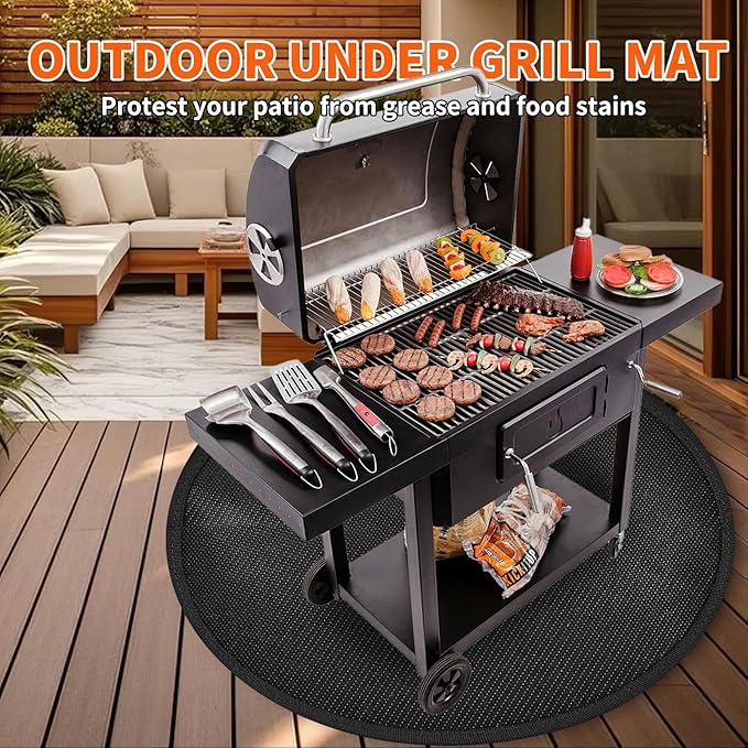 Round Grill Pad Floor Mat, 9-Inch Black Silicone Fiberglass