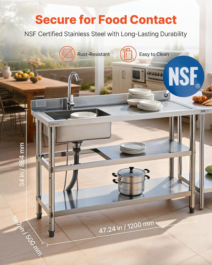 VEVOR Stainless Steel Utility Sink, Free Standing Single Bowl Commercial - Image 2