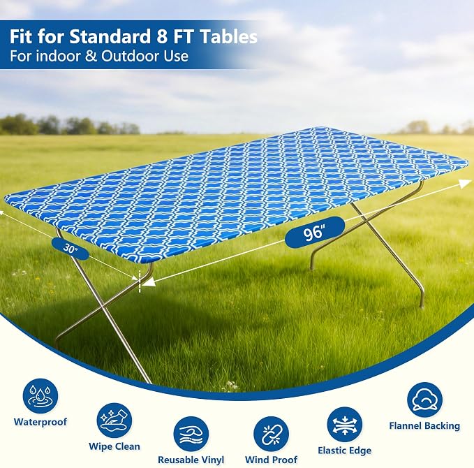 Rectangle Picnic Table Cloth, Elastic Waterproof Fitted Vinyl Tablecloths - Image 5