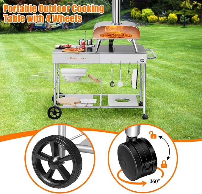Outdoor Pizza Oven Table for Ninja Woodfire, Portable Grill Cart & Food Prep - Image 4