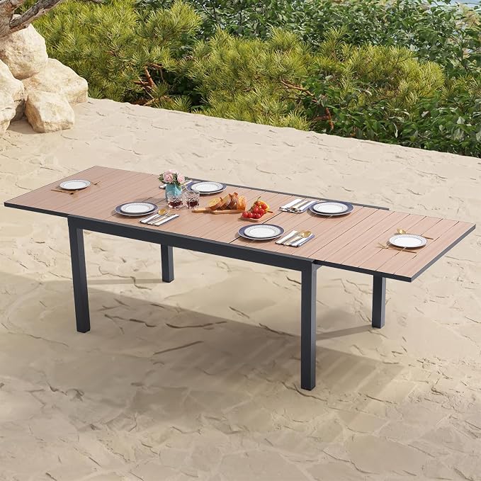 Soleil Jardin Aluminum Patio Extendable Dining Table, Adjustable Indoor Outdoor - Image 2