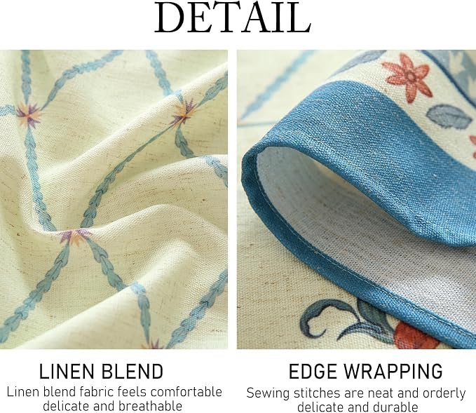 ISAENNE Designer Linen Floral Small Rectangle Tablecloth, Light Green Farmhouse - Image 6