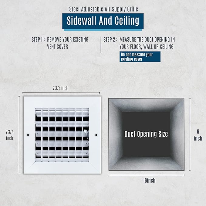 Fits 6x6 Duct Opening Steel Adjustable Air Supply Grille by Handua | Register - Image 2