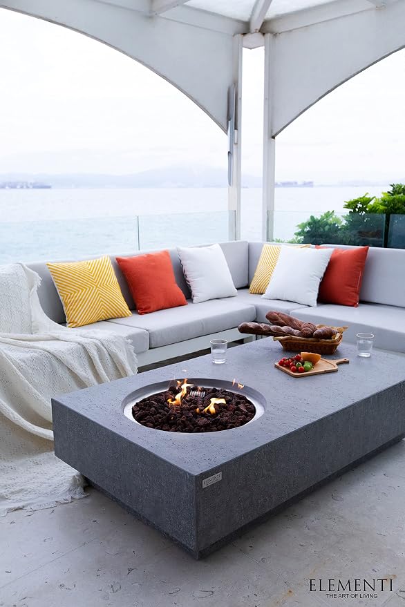 Elementi | Metropolis Gas Fire Pit Cast Concrete 56" Rectangular Fire Table - Image 5