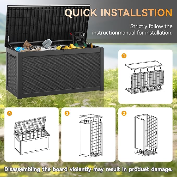 KAMABOKO 260 Gallon Outdoor Storage Box, Resin Deck Boxes Indoor and outdoor - Image 3