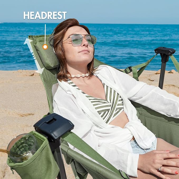 Camping Chair Hammock Style, Green Mesh High Back, Supports 400 lbs